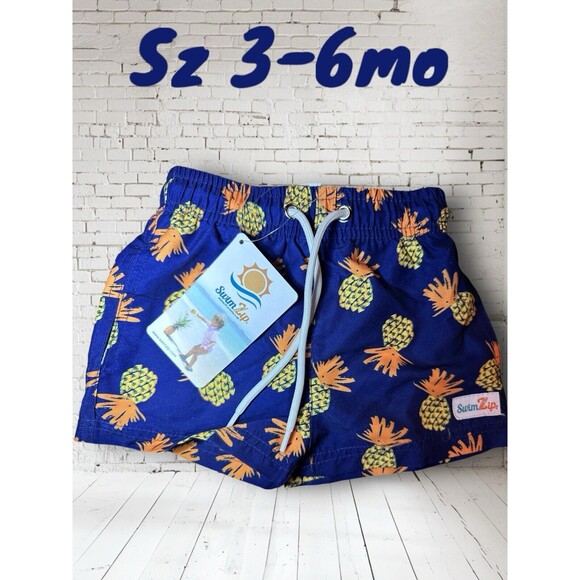 NWT‎ Swimzip Brand Swim Trunk Shorties, 3-6 Months. UPF 50+ Pineapple Dreams - Picture 1 of 8